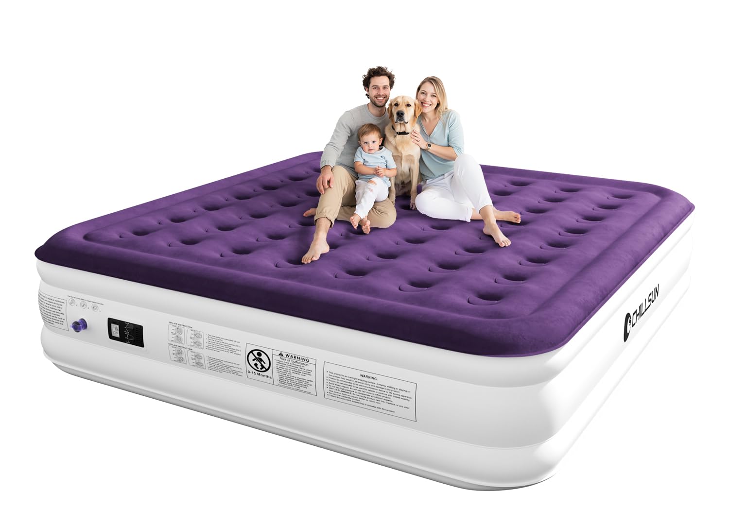 CHILLSUN Air Mattress Queen With Built in Pump - Upgraded Blow Up Bed,2 Mins Quick Self Inflatable and Deflate, 18"/650lbs Max, Strong Support, Flocked Top, Puncture Resistant, for Camping,Home,Guests